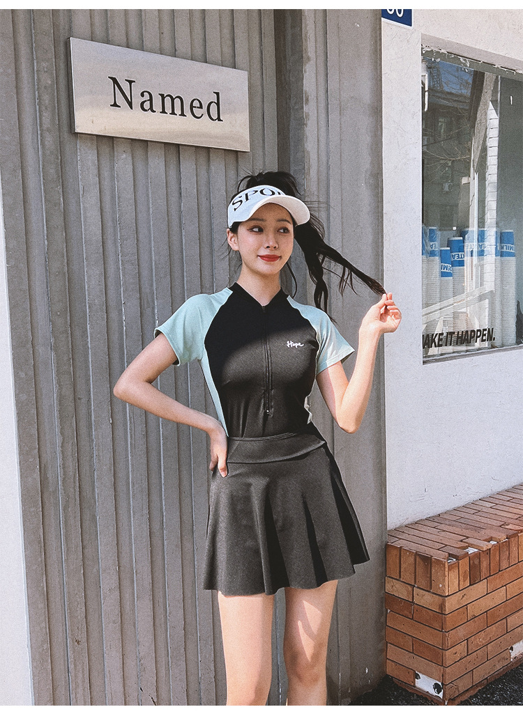 女士泳衣女运动连体平角两件套成人大码保守遮肚裙式学生温泉泳衣详情9