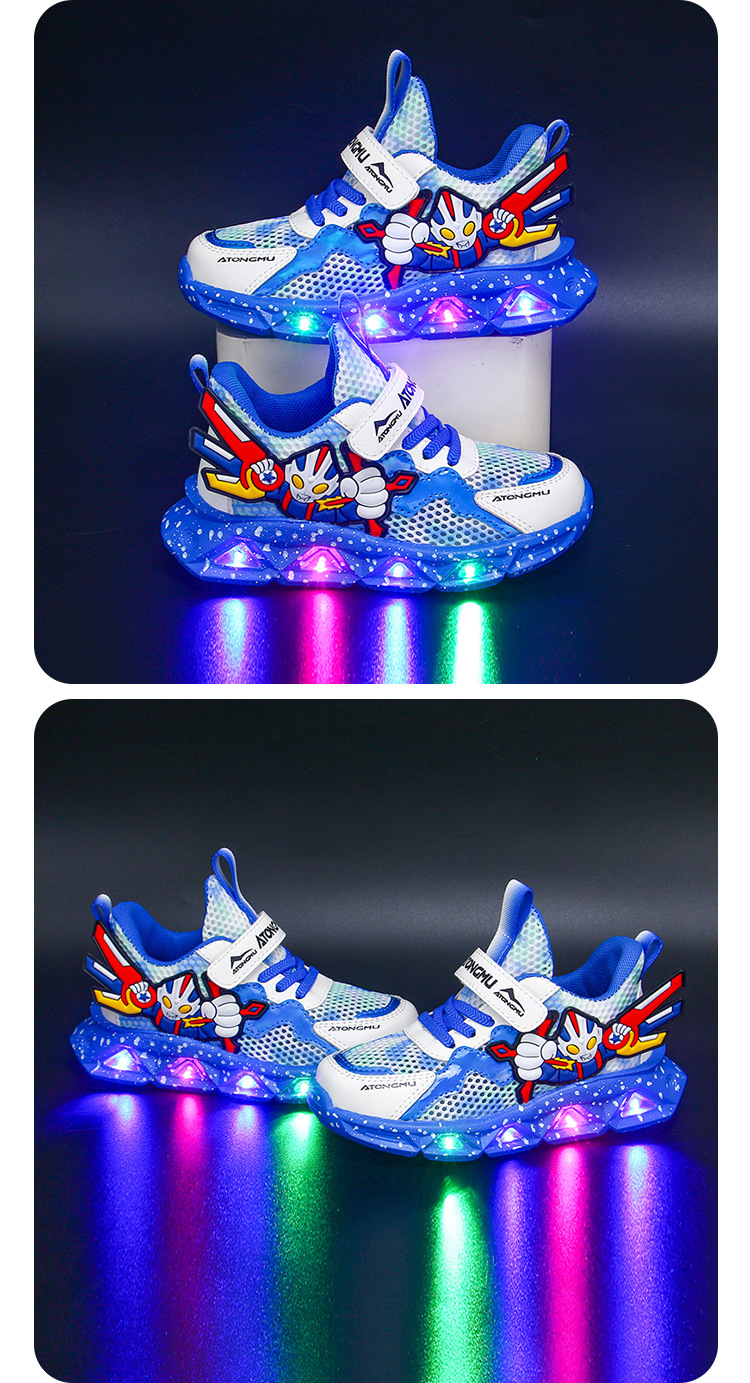 批发带灯儿童运动鞋男2025春秋新款皮面防水男童鞋中小童跑步鞋详情24