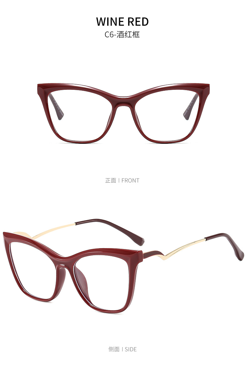 TR90 metal spectacle frame anti-blue light, European and American fashionable cat-eye flat light glasses, decorative Optical glasses pic 18