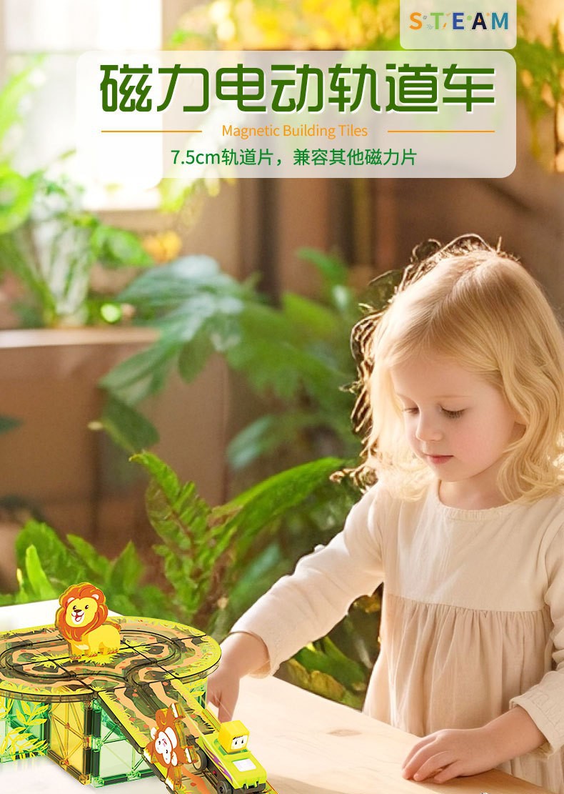 跨境磁力积木强磁电动轨道车城市交通建筑彩窗磁力片儿童益智玩具详情1
