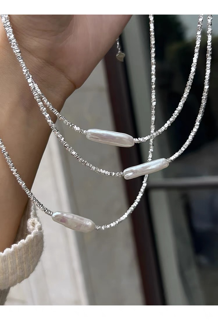 巴洛克异形淡水珍珠小银条珍珠项链镀银碎银子轻奢气质时尚锁骨链详情16