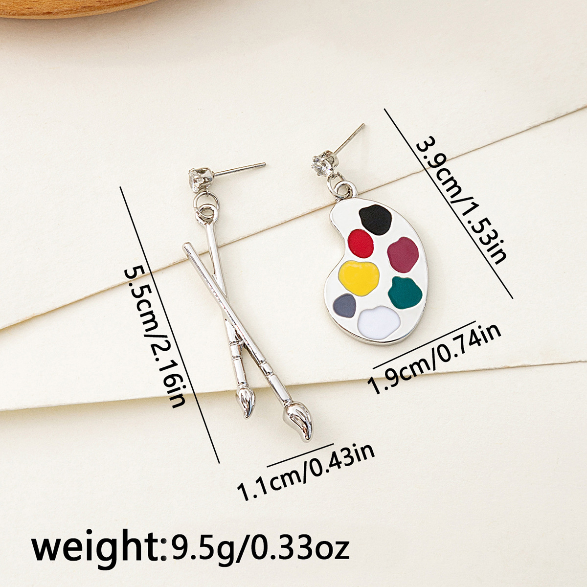 银针设计感个性趣味画笔画板耳环项链 ins复古文艺气质不对称耳钉详情5