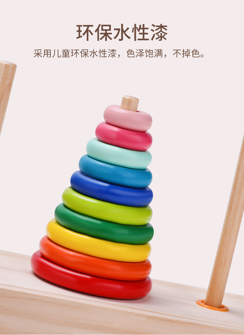 包邮 10层彩色智力汉诺塔彩虹塔木制儿童益智早教玩具教具游戏详情11