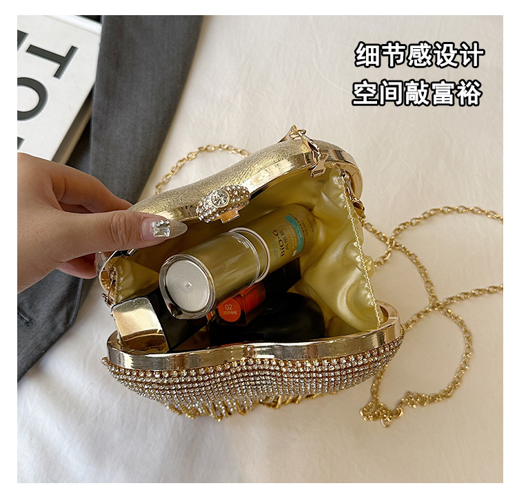 跨境镶钻晚宴包心形流苏女士手提包宴会聚会手拿包百搭礼服晚装包详情9