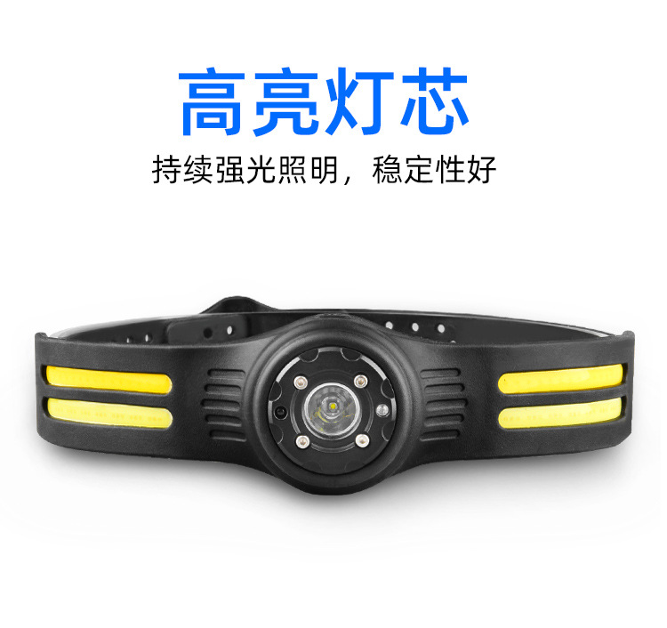 Induction headlight, LED head-mounted dual-light source night fishing headlight, USB charging running light, silicone headlight, strong light pic 9
