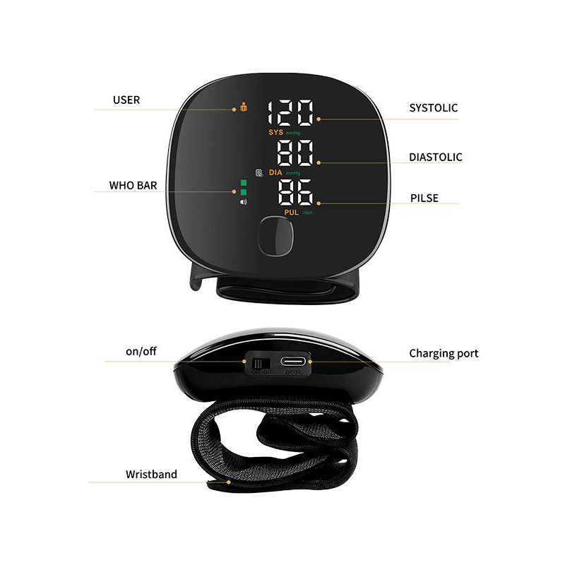 Hot Sell wrist blood pressure monitor USB charging, intelligent multi-voice backlit LCD large screen, English, Russian, Thai pic 14