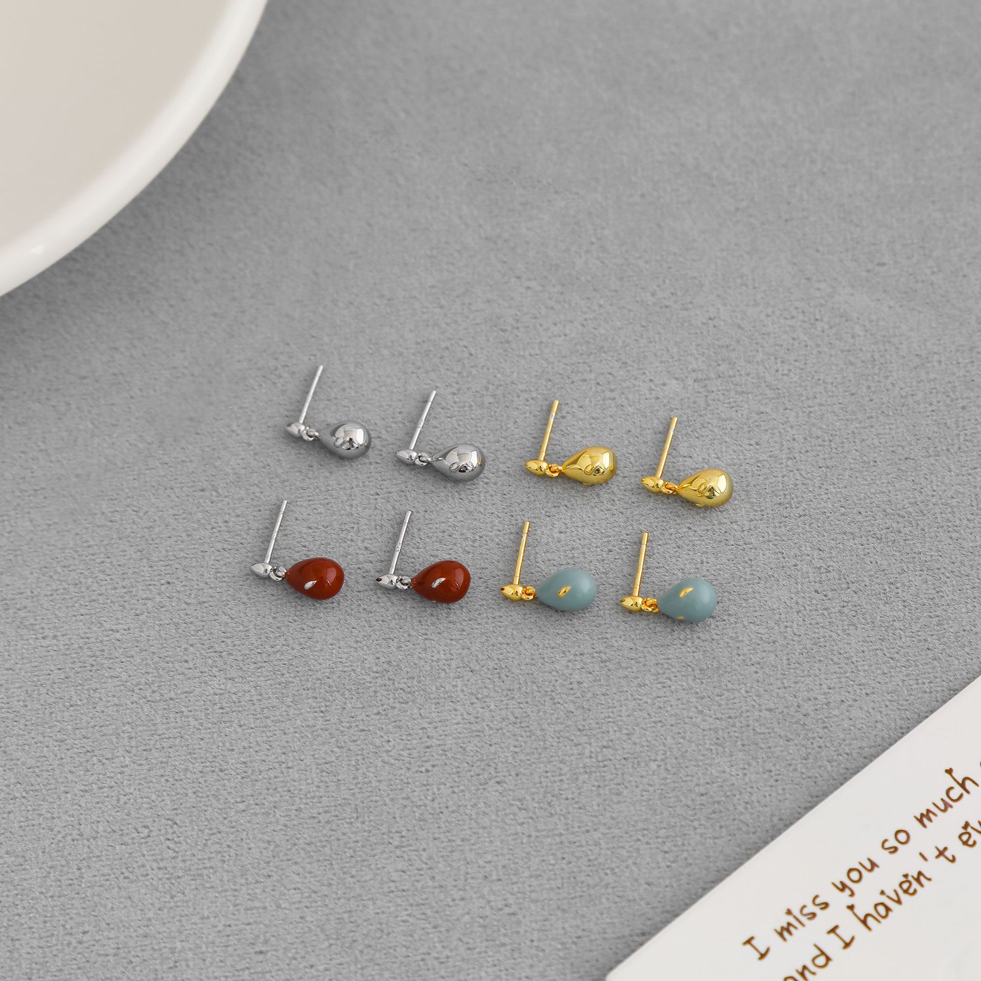 HAN*家遗憾系列水滴耳钉夏季小众简约气质多色小泪滴珐琅涂釉耳钉详情4