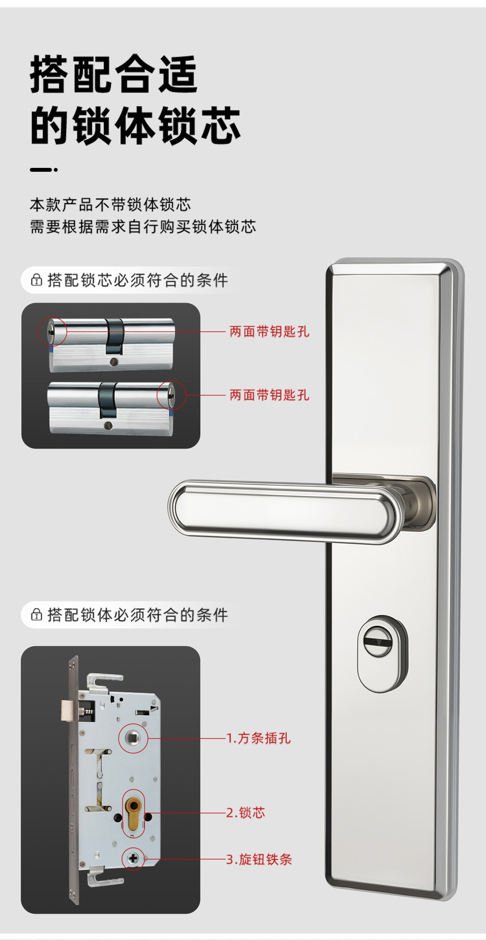 防盗门锁家用通用型门把手入户大门锁具铁门房门锁面板配件大全详情4