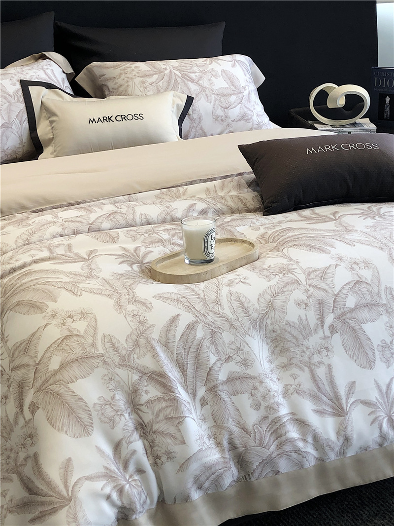 Cool ultra-fine denier Tencel summer light and cool condensation filament four-piece set, elegant printed sweat-absorbing nude bedding pic 6