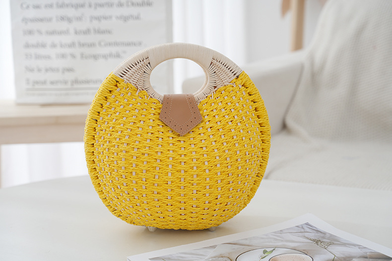 夏日简约手提跨境女包手工藤编沙滩草编包百搭时尚编织包休闲包详情17