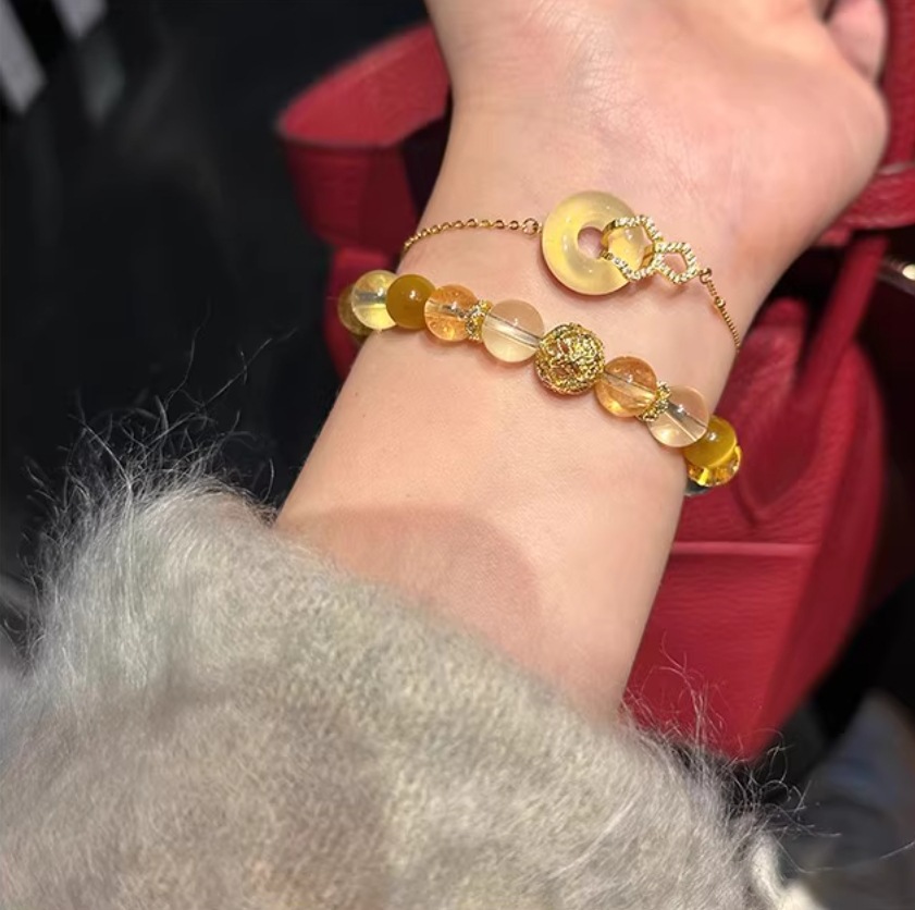 金发晶黄水晶手链黄虎眼石小众设计感黄镂空绣球手串闺蜜生日礼物详情22