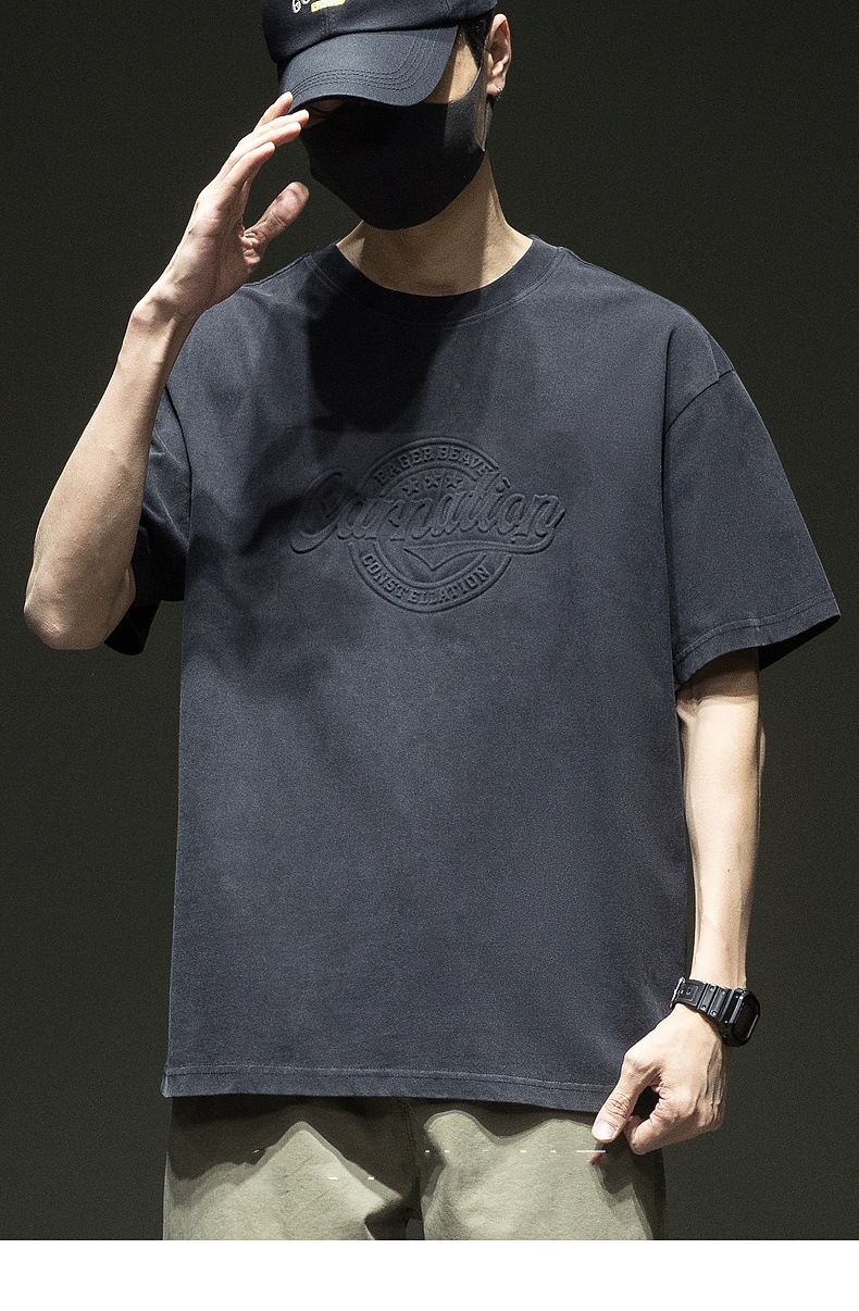 American trend round-neck T-shirt for men, summer new style, steel stamp pattern, loose, large-sized, pure cotton, comfortable and casual short-sleeved pic 6