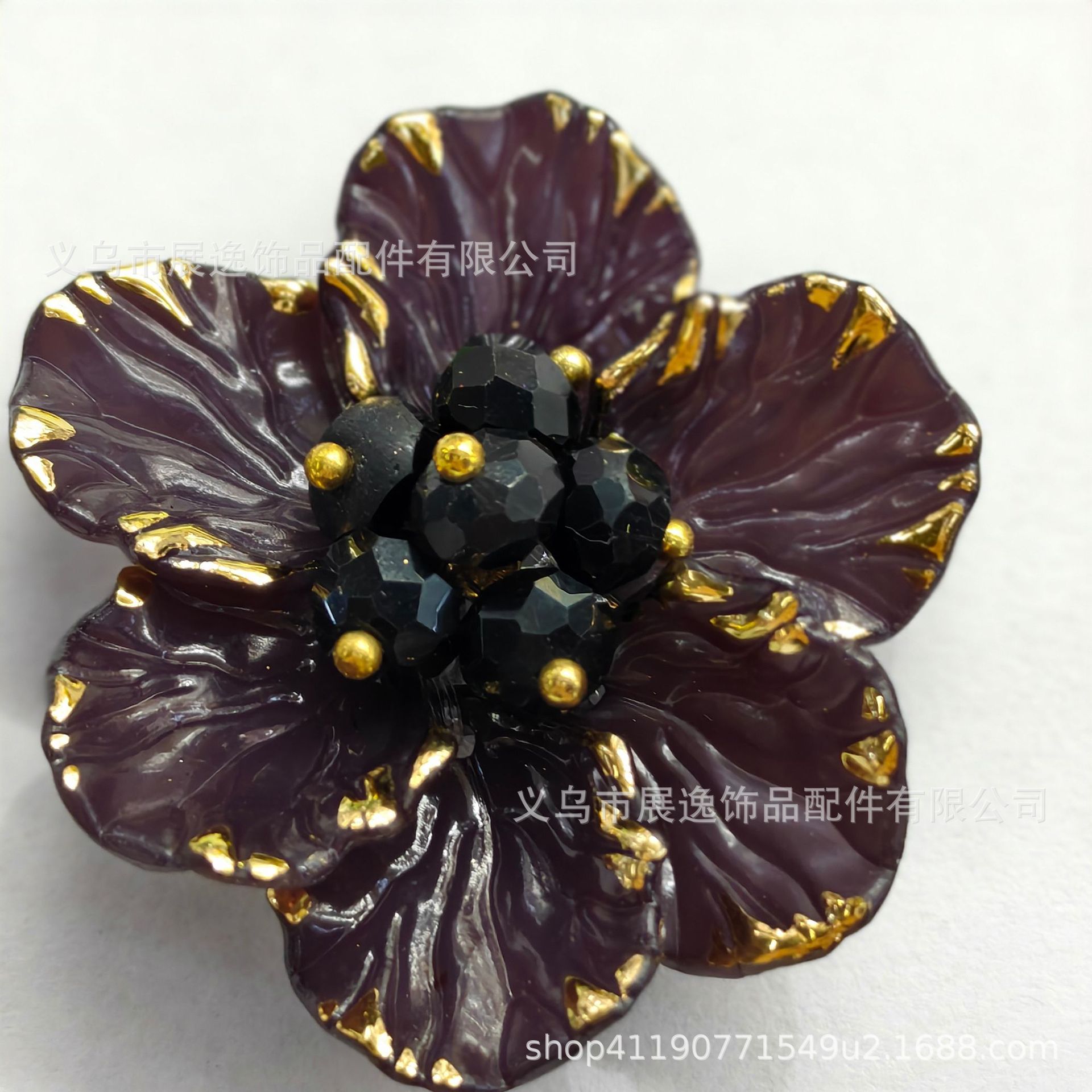 双层花朵 头饰复古发簪 染色多瓣花 S099手缝花ABS仿珍珠牡丹详情9