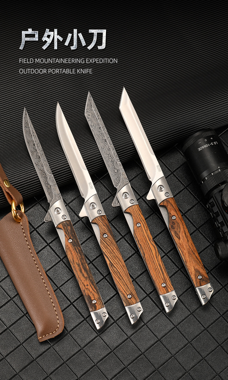 A must-have Damask pattern folding knife for outdoor camping. Made of high-hardness stainless steel, it features a quick-opening design, is compact and portable, and is a versatile and practical folding knife pic 8