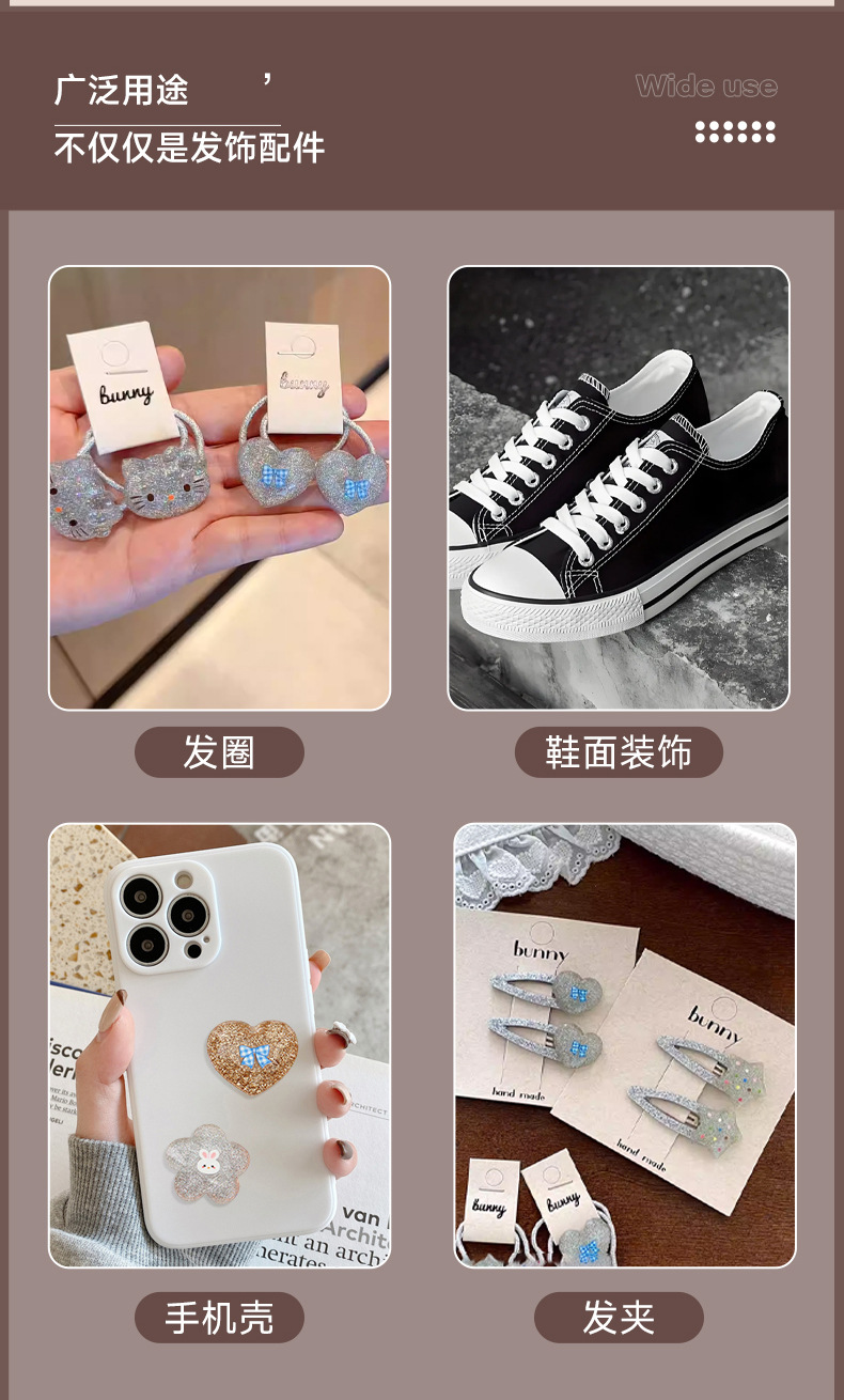 New cartoon glitter epoxy resin AB glue accessories, little cat five-pointed star patch, DIY phone case, hair accessory, headband material pic 12