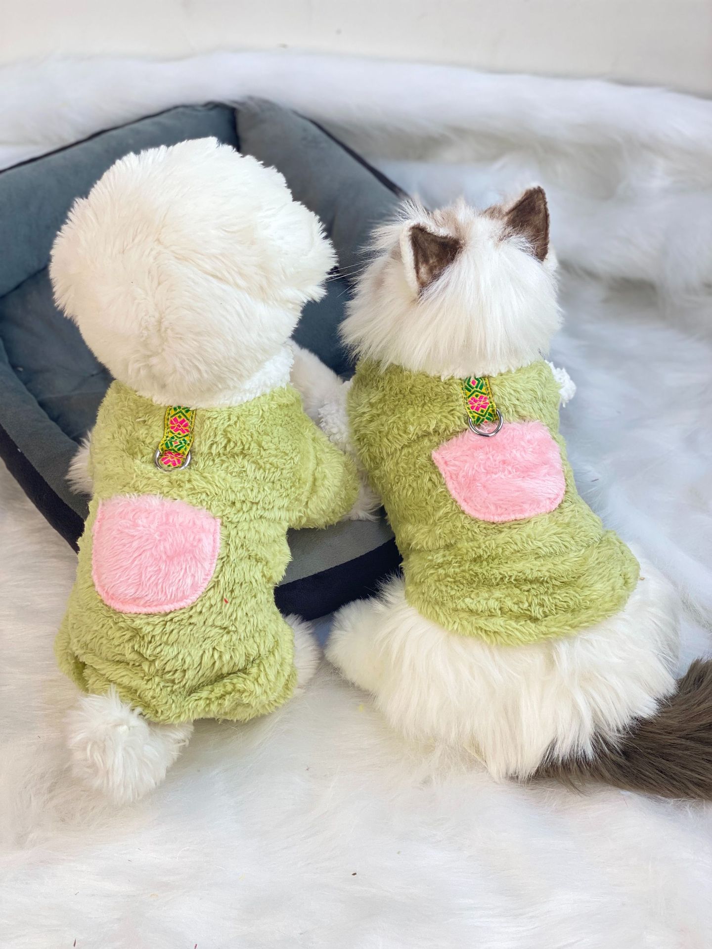 超小体狗狗猫咪衣服秋冬季毛绒四脚小码奶狗奶猫幼犬茶杯犬带牵引详情40