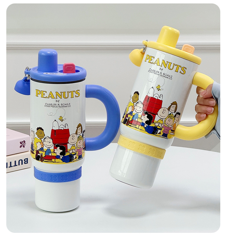Snoopy Handle ice cup Coffee milk tea cold preservation 1200ml large capacity stainless steel insulated cup tea and water separation pic 15