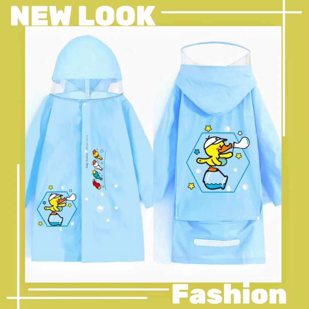新款TPV儿童雨衣 可爱中大童超萌男孩女孩雨披大帽檐加长大书包位详情4