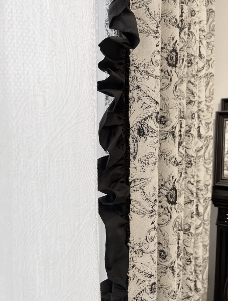 Finished product of French retro Chenille jacquard black and white American Rococo lace blackout bedroom and living room bay window pic 4
