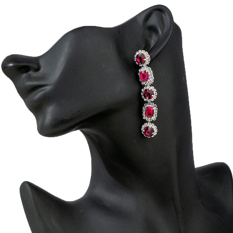 European and American luxury square colored diamond Earrings, retro and high-end diamond-encrusted earrings, long cross-border accessories for women, Earrings wholesale of earrings and accessories pic 6