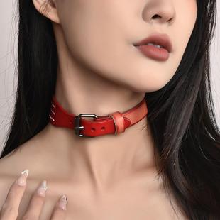 欧美高级感十字花皮质项圈颈带锁骨链choker甜酷风潮颈链脖链批发详情11