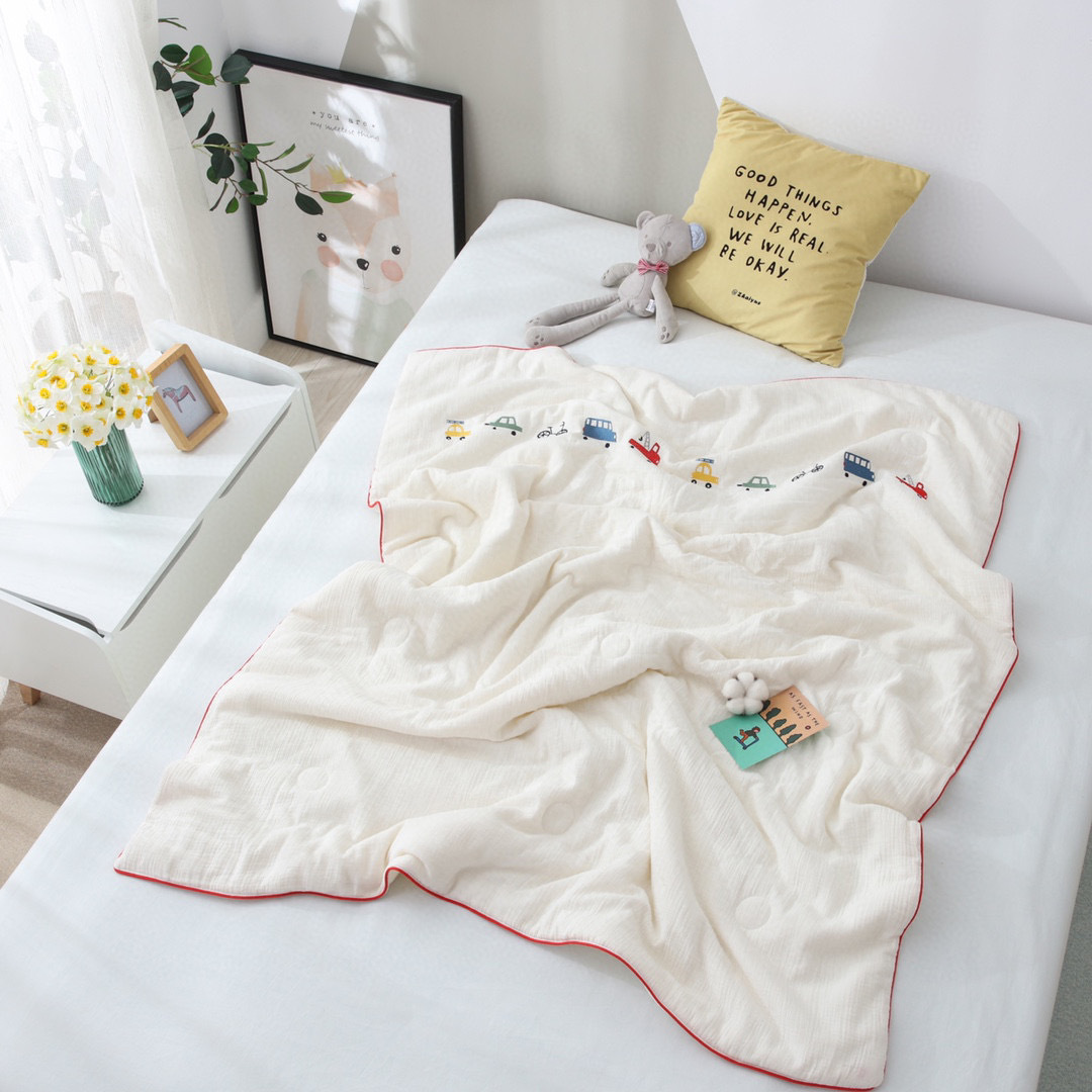 Summer pure cotton double-layer gauze air-conditioned quilt for newborns, washed and embroidered baby summer quilt pic 12