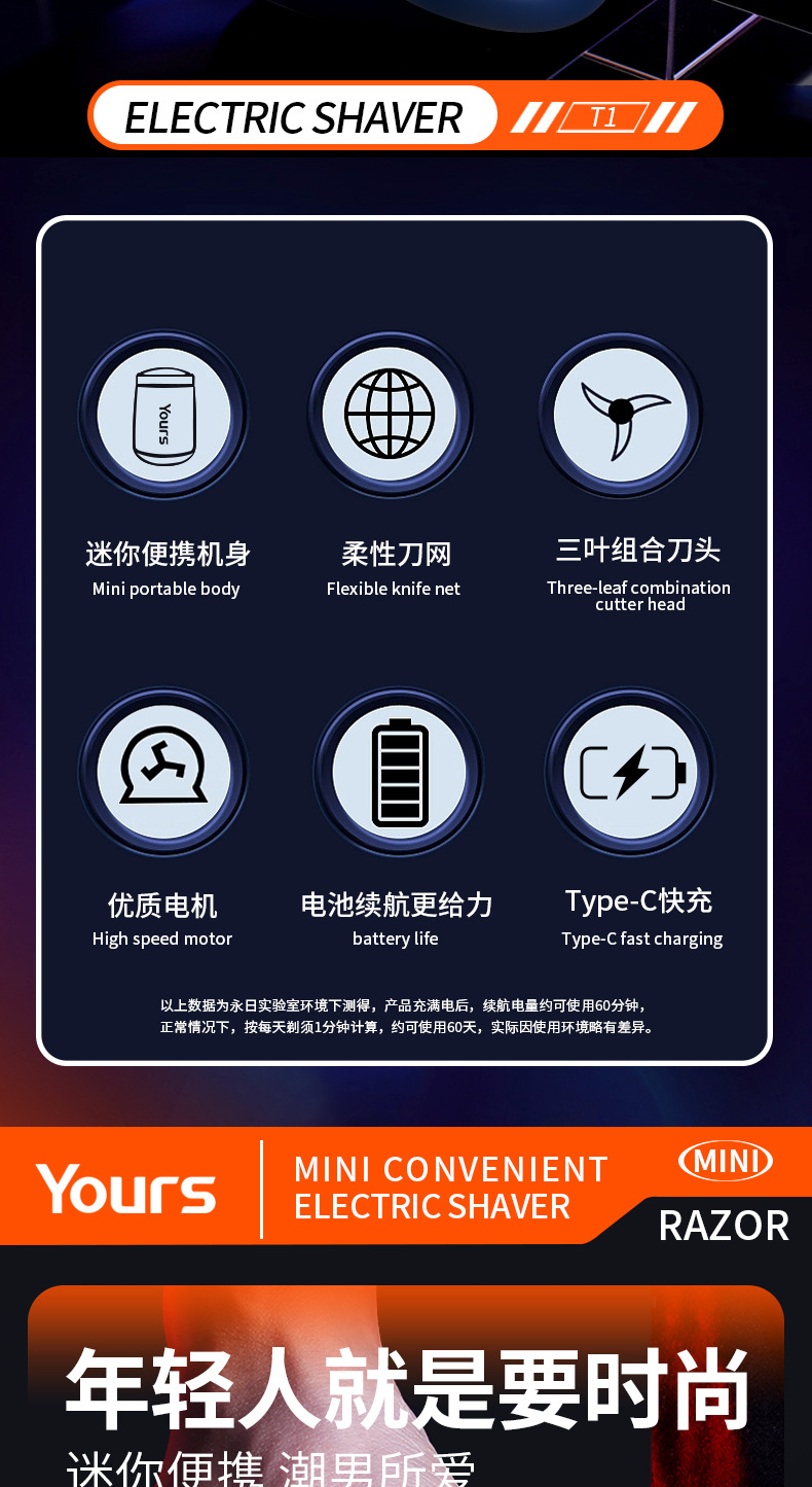 永日电动剃须刀便携式车载USB迷你剃须刀旅行刀头水洗充电刮胡刀详情2