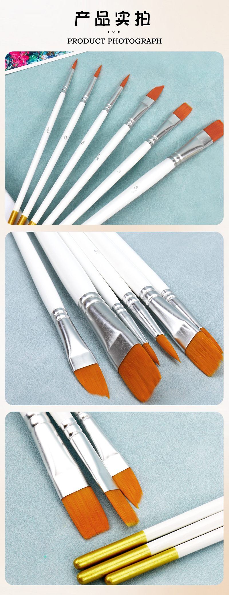 Wholesale of 6-piece white oil painting brushes, cross-border art painting brushes, nylon brush brushes, gouache and acrylic paint brushes pic 7