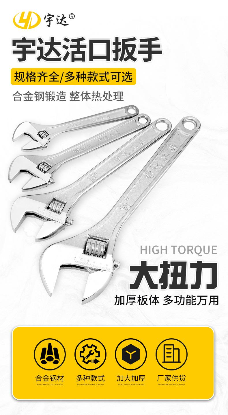 Wholesale adjustable wrenches from the manufacturer, 12-inch and 10-inch large opening pipe wrenches, dual-purpose chrome-plated pipe wrenches pic 1