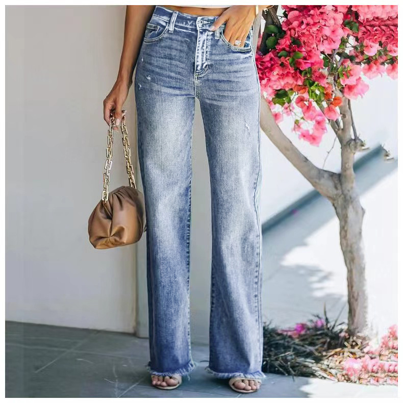 Independent Station Foreign Trade 2023 Amazon Stylish Autumn/Winter New Casual Long Pants, slightly flared washed jeans for women pic 9