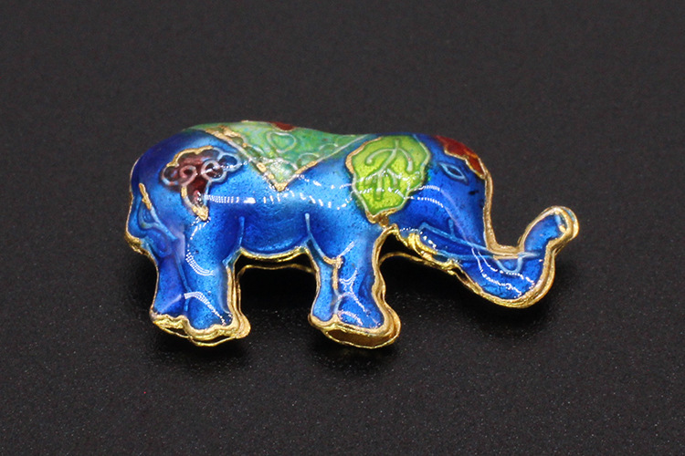 Traditional high-temperature enamel mechanism silver-blue ancient-style jewelry accessory, back cloud partition beads, cloisonne 31*19 elephant beads pic 9