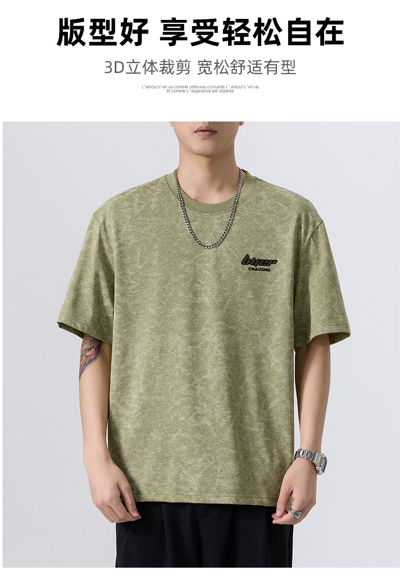 2025夏季新款重磅美式复古休闲短袖T恤男大码宽松潮牌薄款体恤详情2