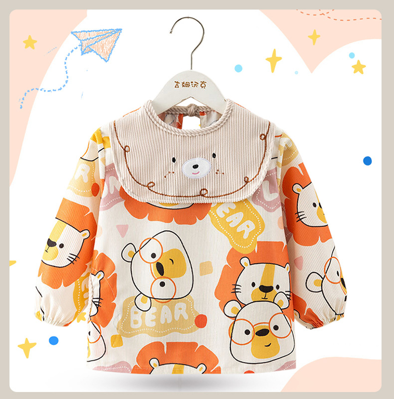 儿童罩衣秋冬季灯芯绒婴儿吃饭围兜罩衣宝宝防水防脏长袖反穿衣详情20