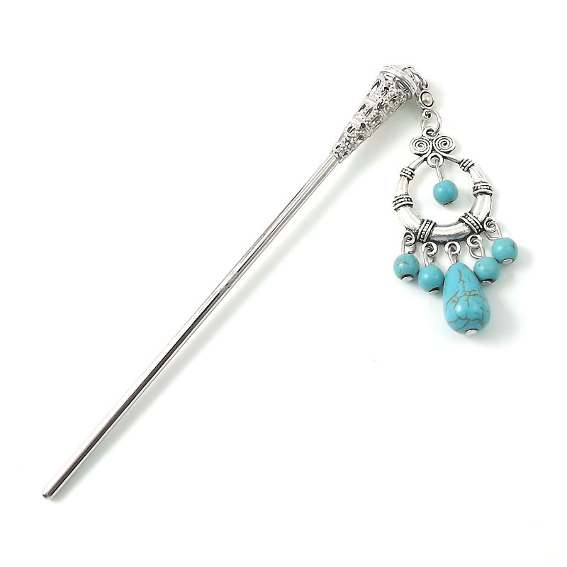 民族风波西米亚饰品苗族苗银带坠舞台演出发簪发钗发饰头饰簪子详情13