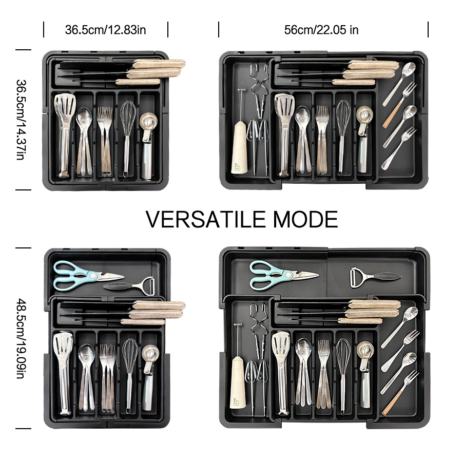 厨房餐具分格收纳盒可伸缩刀叉分类整理盒四向伸缩抽屉式餐具盒详情11