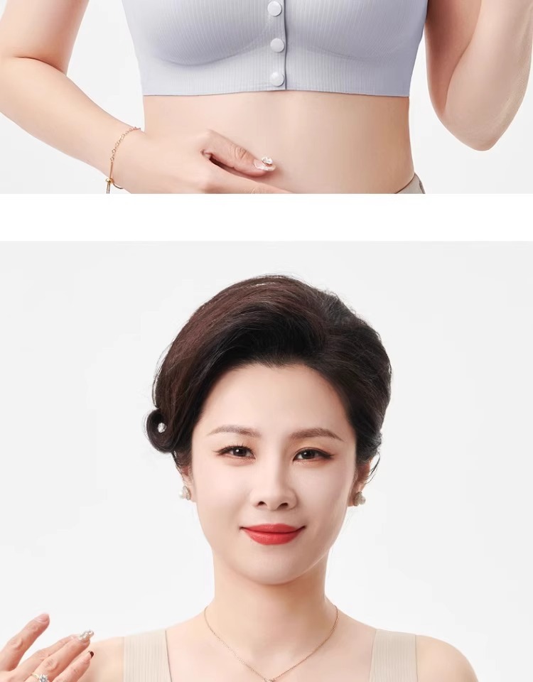 妈妈内衣女冰丝无痕背心式无钢圈聚拢中老年人大胸显小前扣文胸罩详情18