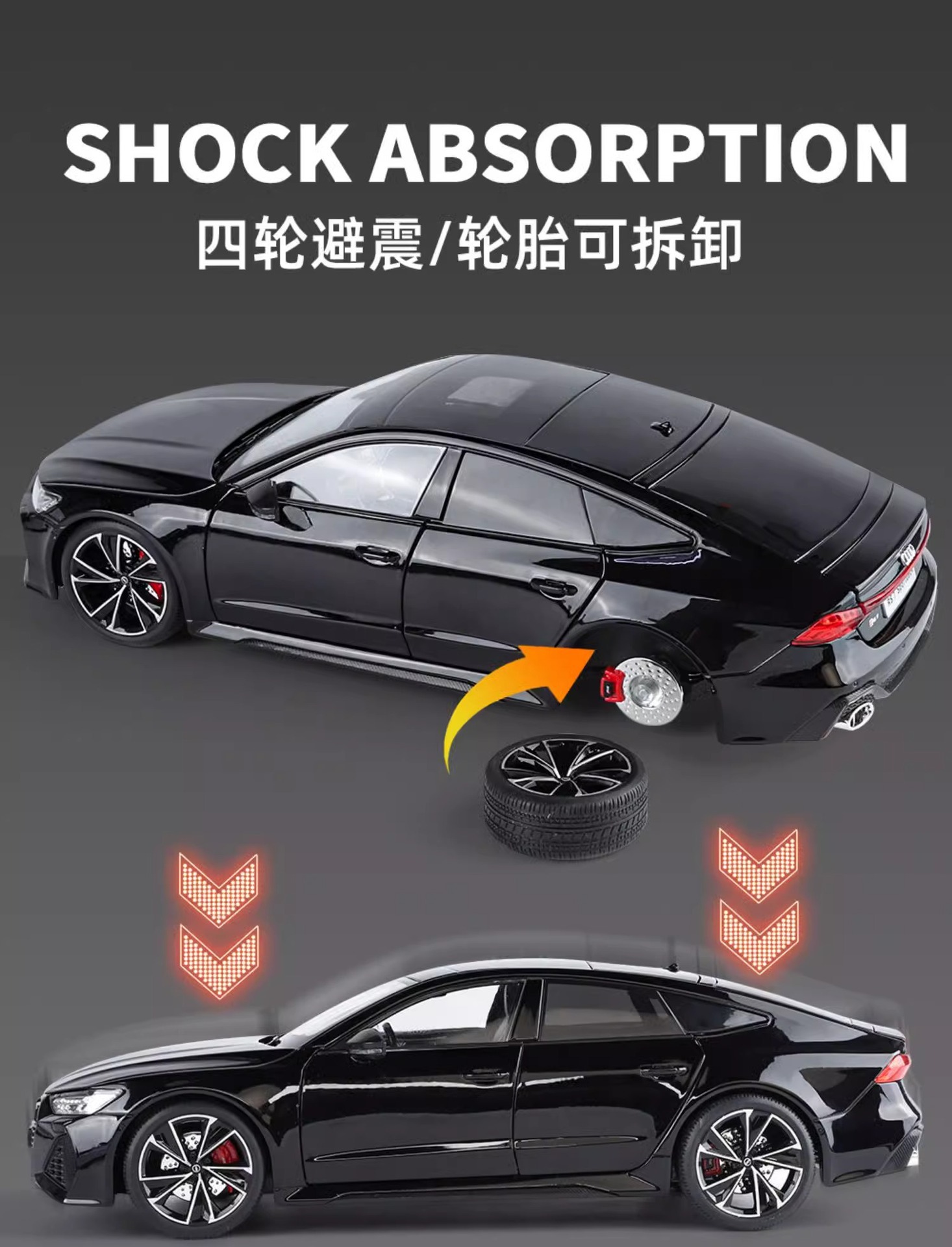 Official authorized 1:18 Audi RS7 alloy sound and light Rebound car six-door model Toy car model, boy gift car model pic 22