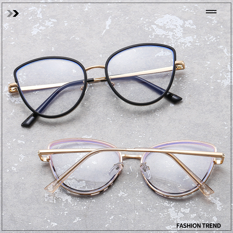 Metal anti-blue light cat-eye flat glasses for women 2023 new style fashionable glasses frame cross-border version can be matched with myopia glasses frame pic 4
