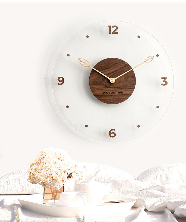 Simple Nordic Wall Clock, creative solid wood acrylic glass home living room wall clock, decorative wall clock pic 7