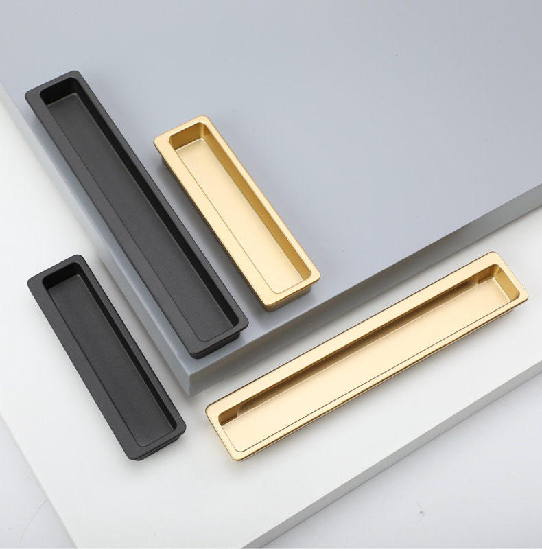 The black invisible handle of the tatami is embedded with the drawer handles of the cabinets and wardrobes. The sliding door is equipped with a golden concealed embedded handle pic 1