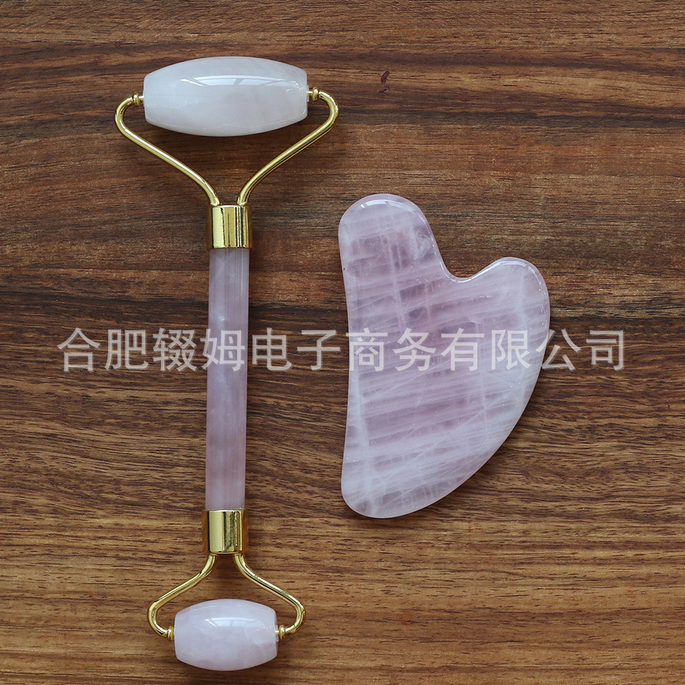 天然粉晶玉石滚轮按摩器刮痧板脸部眼部全身拔筋棒美容按摩工具详情24