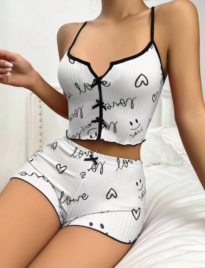 2025 New bestsellers: Bow-shaped home wear, ribbed set, halter shorts, pure and stylish pajamas for women in summer pic 8