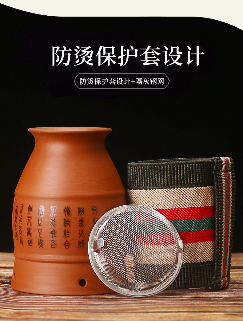 紫砂艾灸罐  双层隔热陶瓷手持刮痧杯多功能随身灸批发艾柱艾灸罐详情4