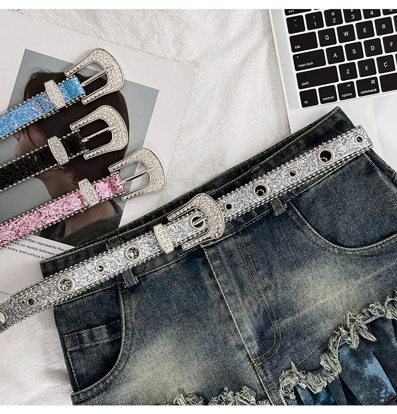 American high street rhinestone belt for women, 2025 new style y2k, high-end look paired with jeans, short skirt and belt for women pic 5