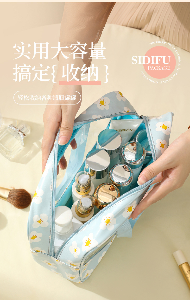 印花透明化妆包防水拼接洗漱包大容量旅行收纳袋手提便携式收纳包详情6