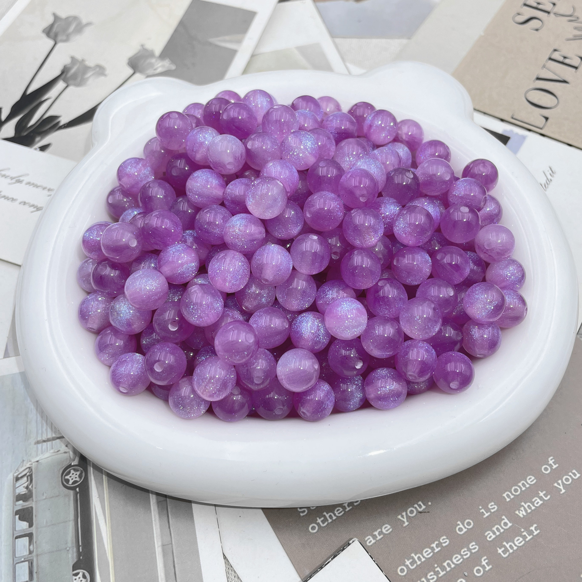 8/10/12mm resin fine Sparkling Starry Sky Mermaid Pearl resin imitation cat eye bead diy bracelet accessory pic 18