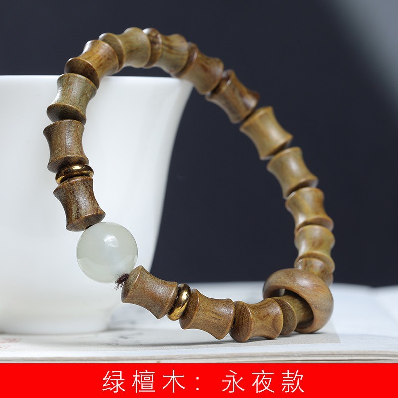 Green sandalwood bamboo Joint Rising Moonstone bracelet Running Ring style for men and women Sandalwood bracelet DIY pic 3