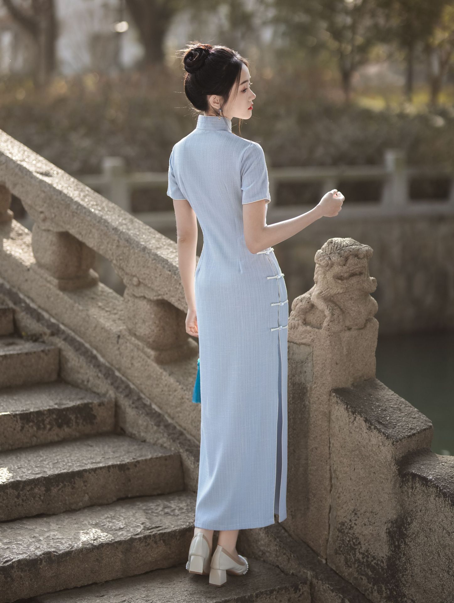 New Spring/Summer 2024 Chinese-style daily artistic, comfortable, breathable, floor-length, traditional full-opening modified cheongsam, a national trend pic 6