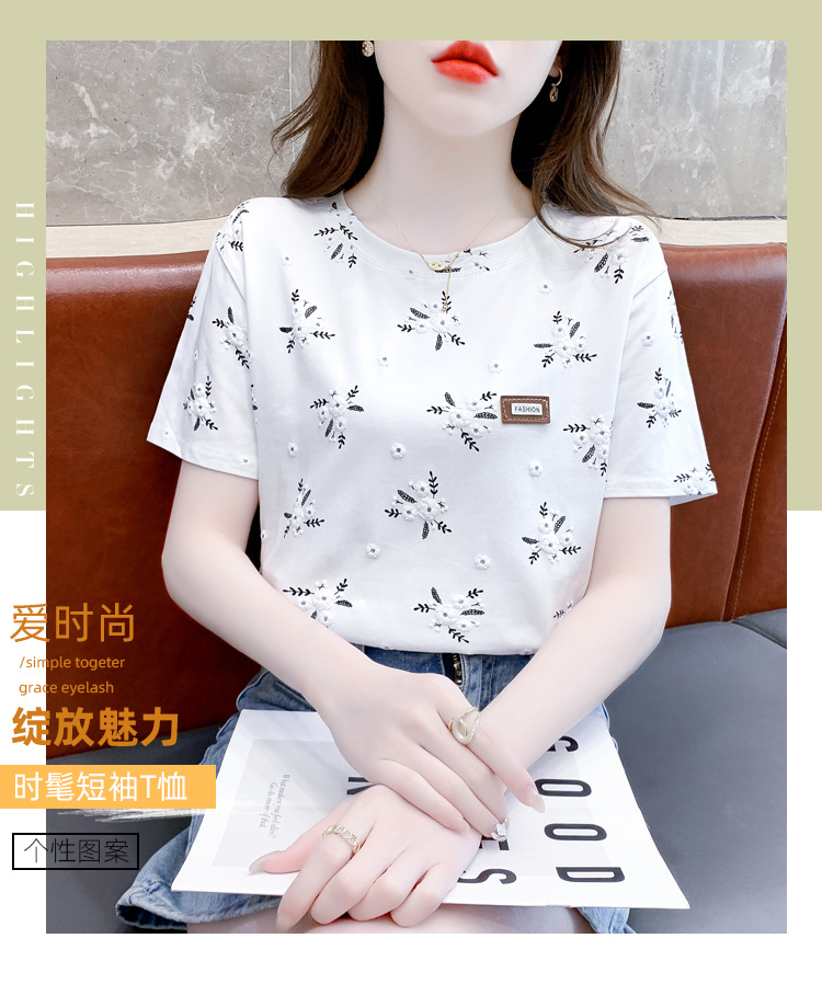 短袖t恤女士白色2024年新款韩版宽松圆领ins潮创意半袖内搭上衣潮详情4