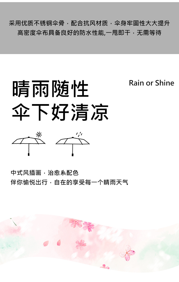 全自动雨伞防晒防紫外线太阳伞遮阳伞折叠伞小清新黑胶晴雨两用伞详情2